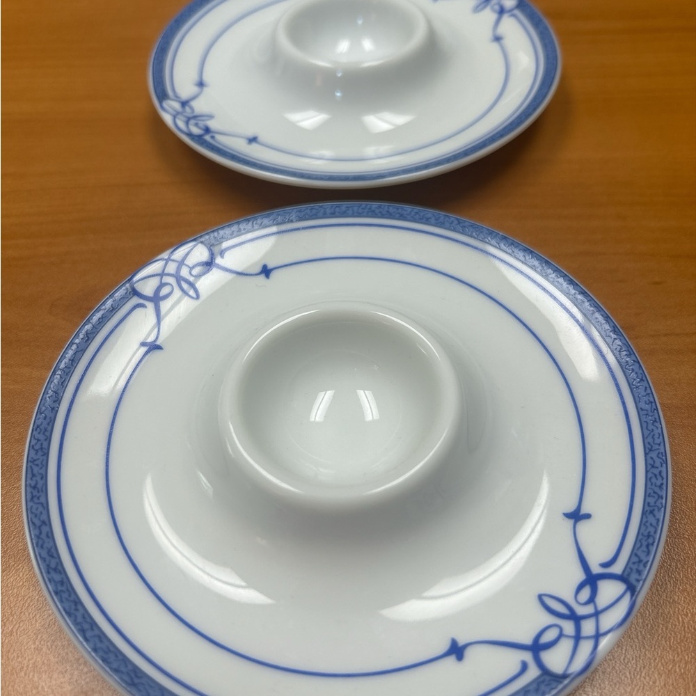 Bernardaud France Cafe Paris Blue White Set Of 2 Egg Holders Porcelain
